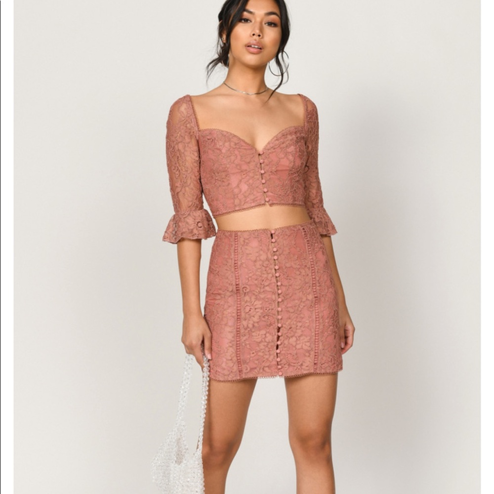 Lacey sweetheart crop top skirt set